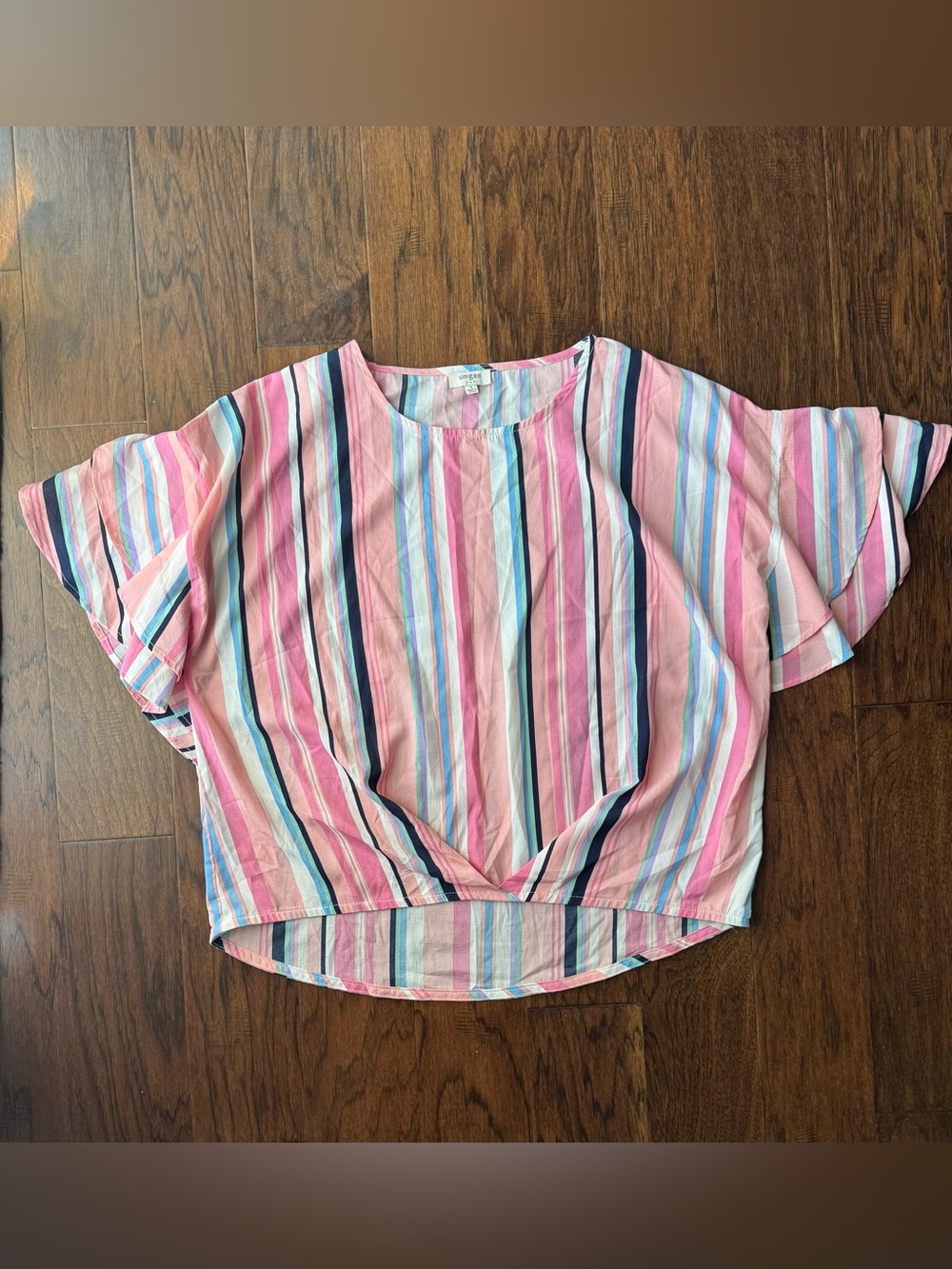 Umgee Pink Multicolor Striped Flutter-Sleeve Top Size L